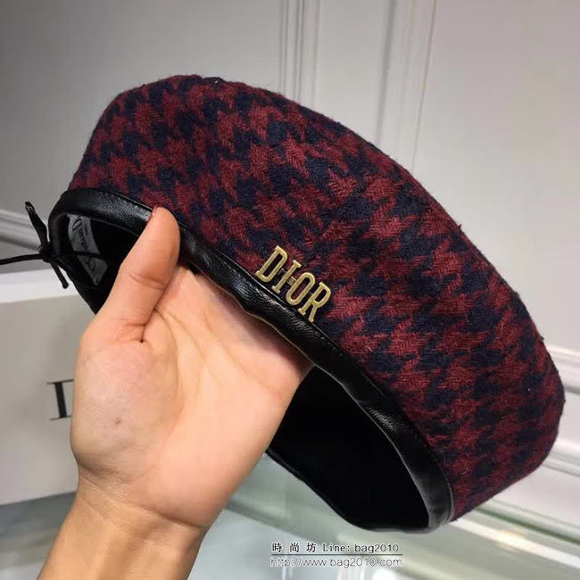 DIOR迪奧 經典款 燈芯絨千鳥格貝蕾帽 LLWJ7602